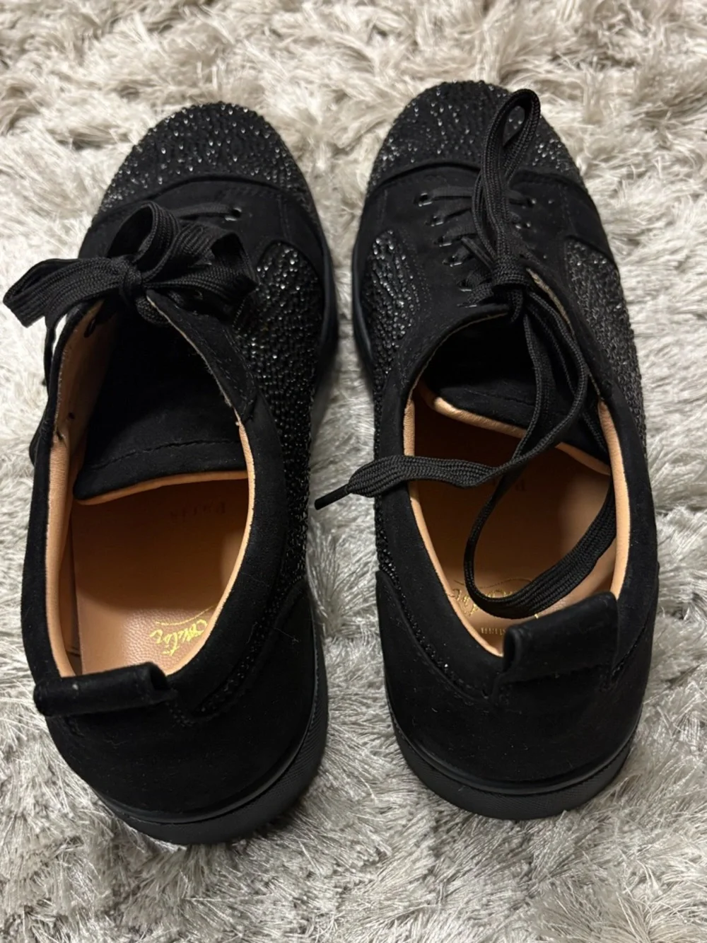 Christian Louboutin Black Rhinestone Lace-Up Sneakers sz45 - Picture 4 of 9